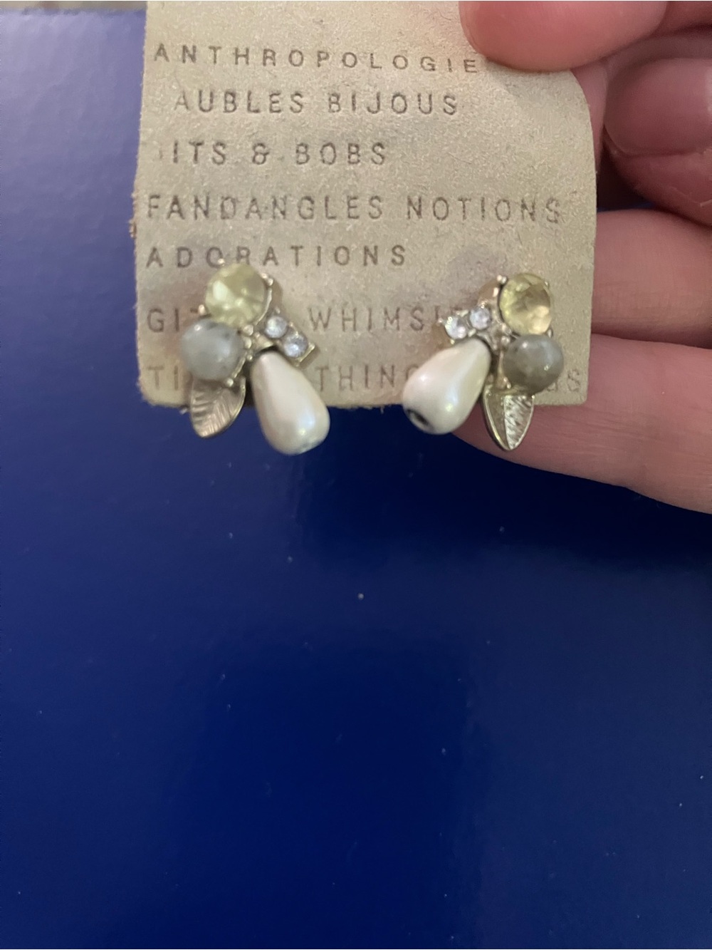 New Anthropologie cluster sparkle multicolor pearl stud stone earrings - Picture 3 of 4